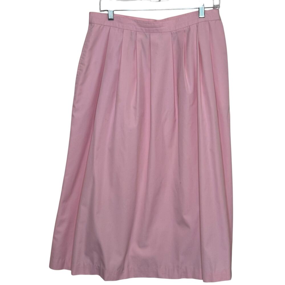 L.L. Bean Size 18 USA Made Pink Cotton Pleated Midi Skirt